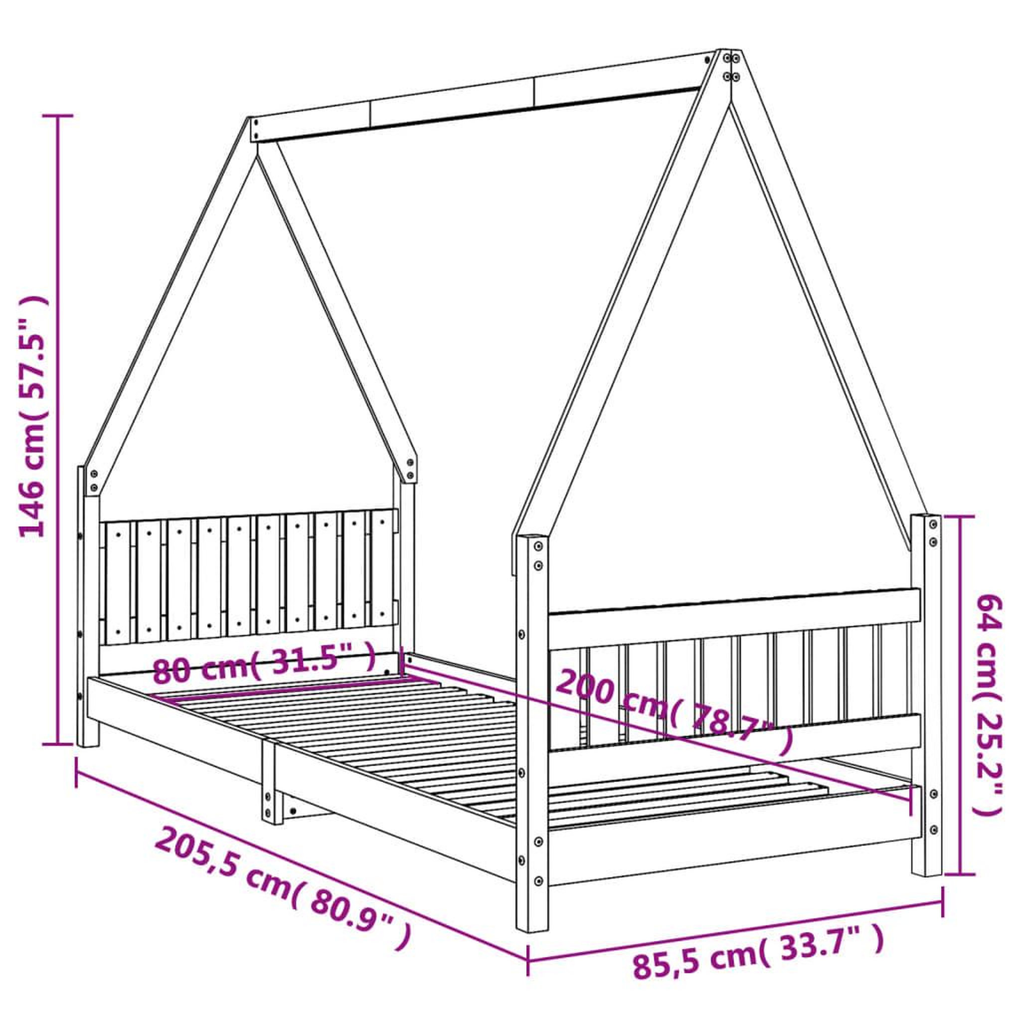 Voir la diapositive 6 : VIDAXL Cadre de lit pour enfants noir 80x200 cm bois de pin massif