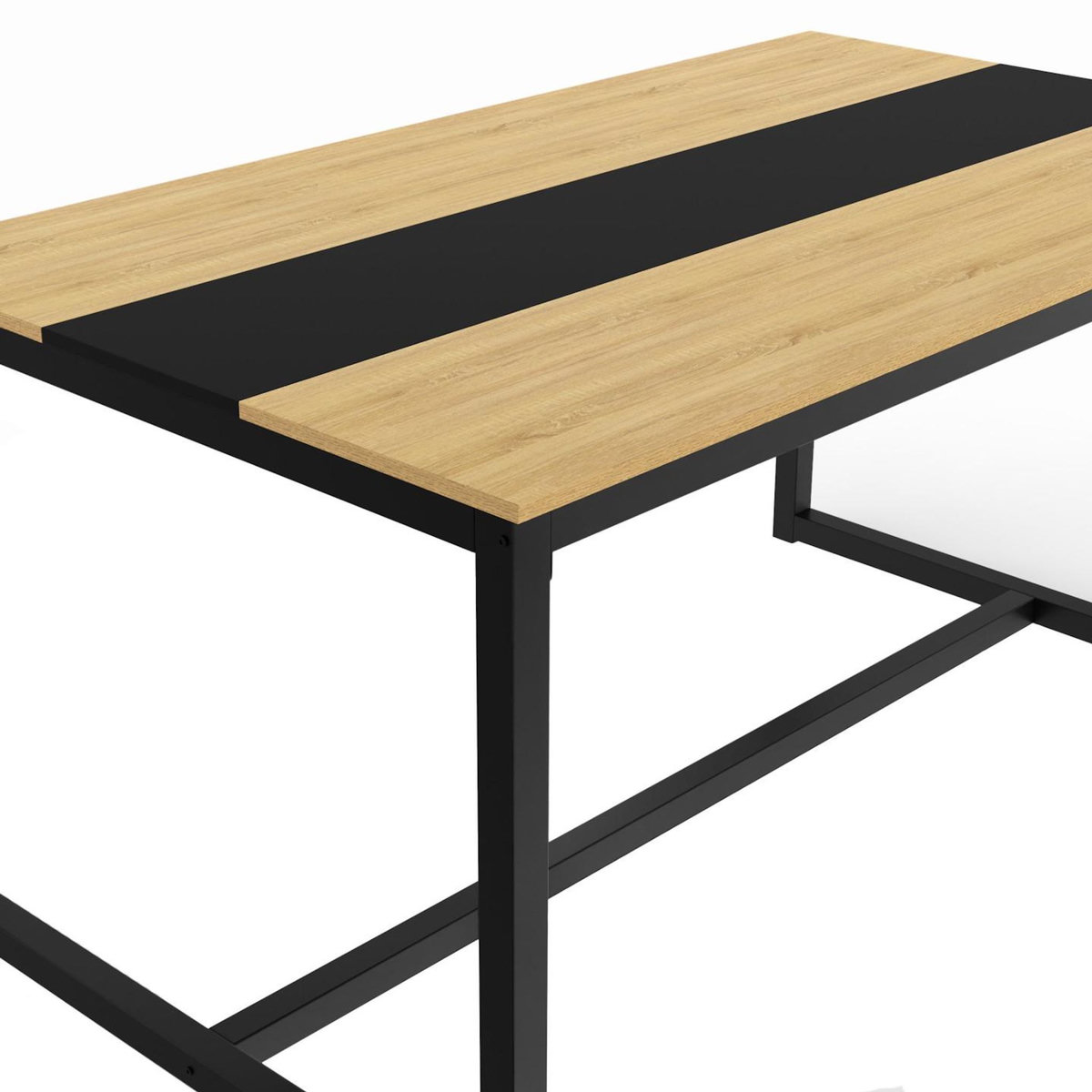 ID MARKET Table à manger rectangle DOVER 8 personnes bande centrale noire design industriel 150 cm