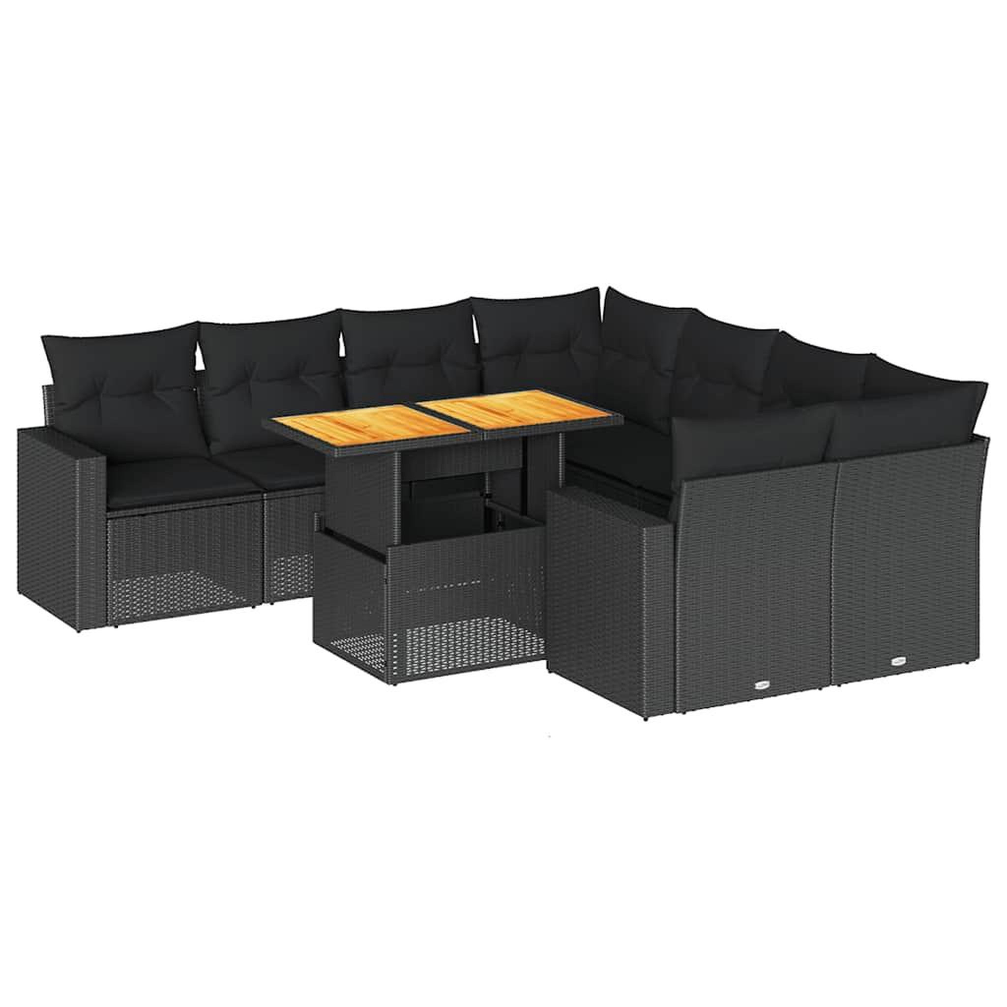 Voir la diapositive 2 : VIDAXL Salon de jardin 9 pcs avec coussins noir resine tressee