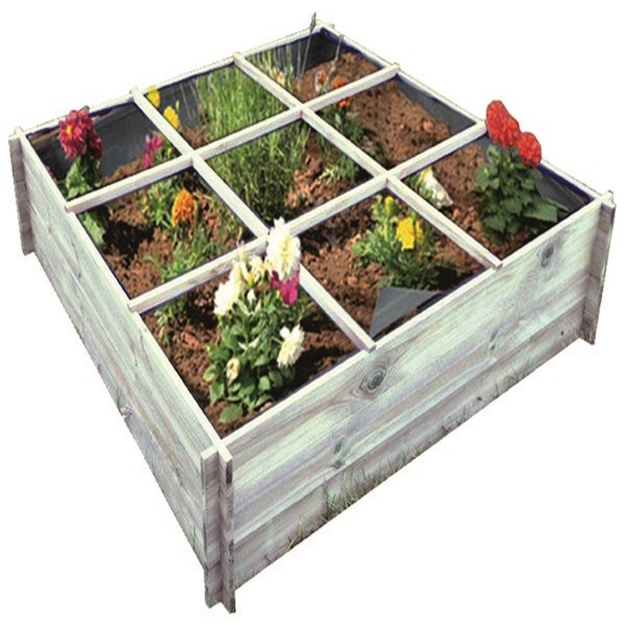 Voir la diapositive 2 : GARDENSTAR Carré Potager avec séparateurs - Bois - 100x100x20cm