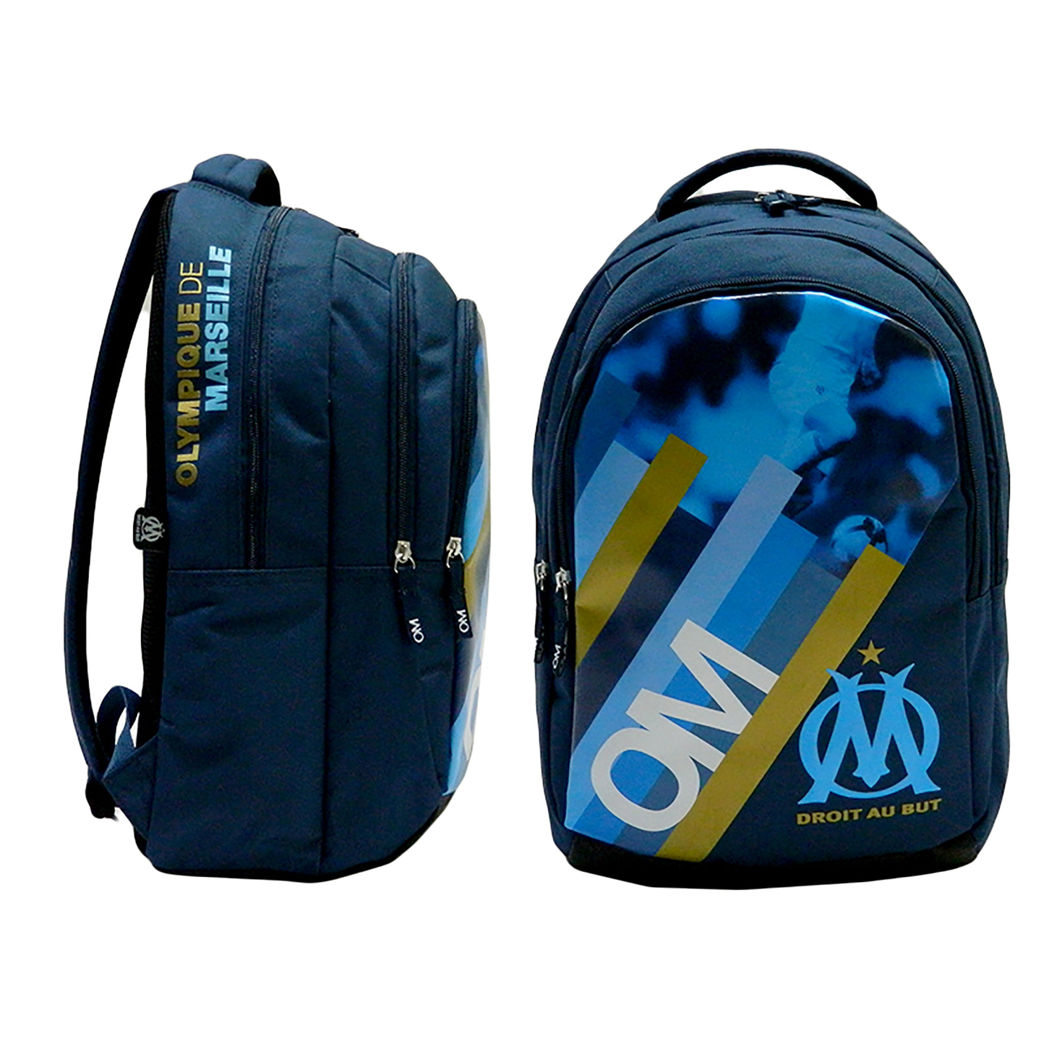 Voir la diapositive 2 : Sac à dos 2 compartiments OLYMPIQUE DE MARSEILLE Football bleu