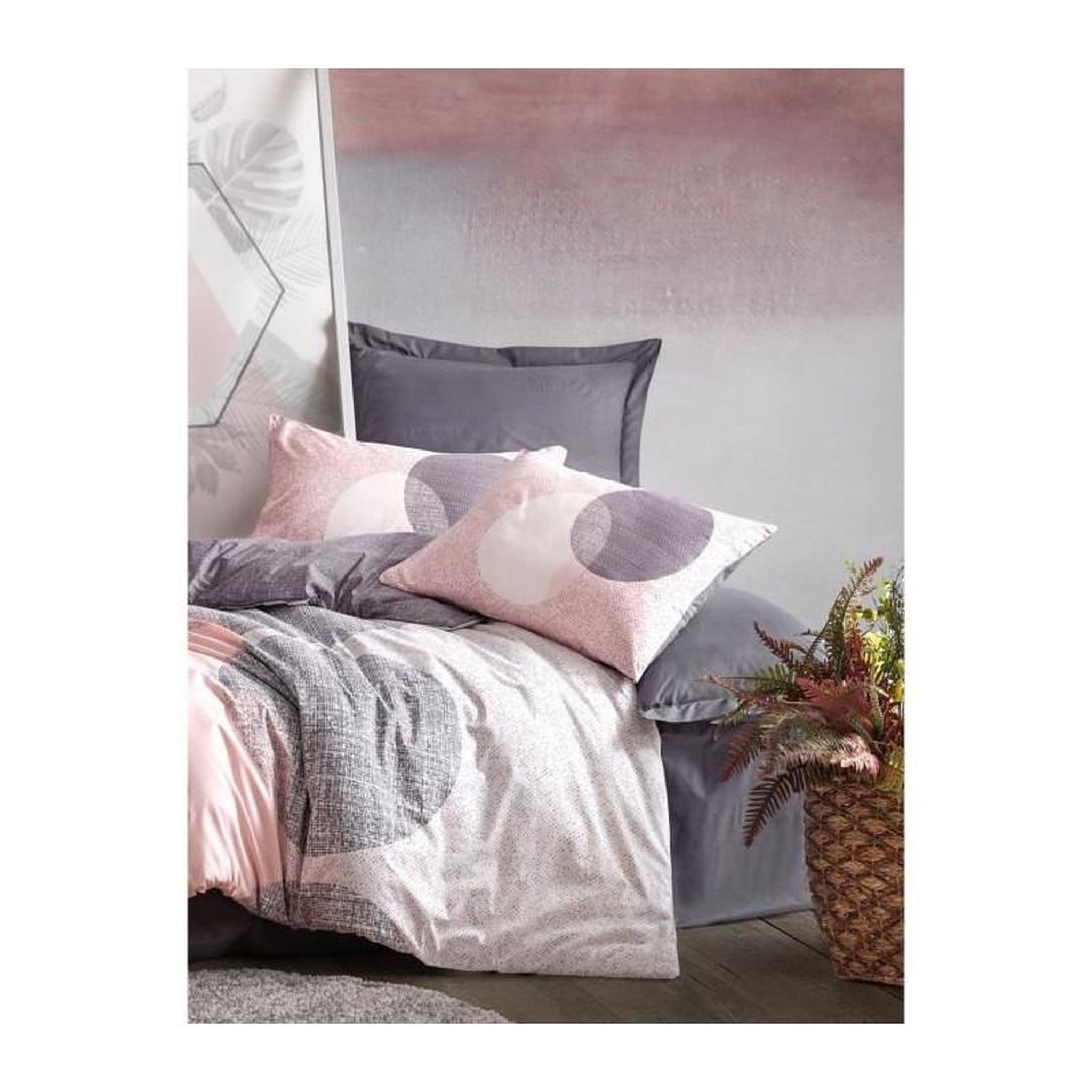 Voir la diapositive 3 : GENERIQUE Parure de lit - 129CTN62688 - 1 housse de couette 220 x 240 cm + 2 taies d'oreiller 60 x 60 cm - 100% coton ranforcé - Gris