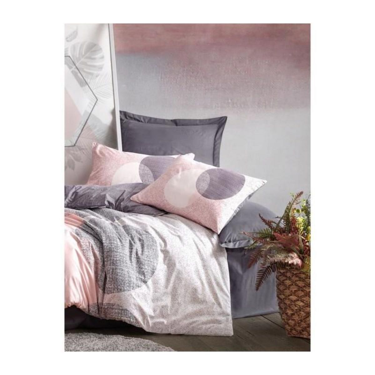 GENERIQUE Parure de lit - 129CTN62688 - 1 housse de couette 220 x 240 cm + 2 taies d'oreiller 60 x 60 cm - 100% coton ranforcé - Gris