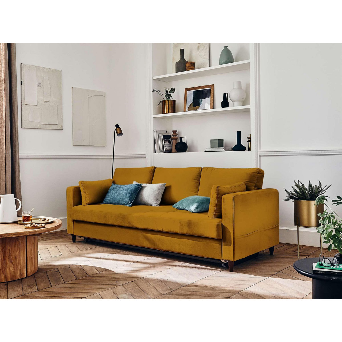 LISA DESIGN Anna - canapé droit 3 places convertible avec poche en velours