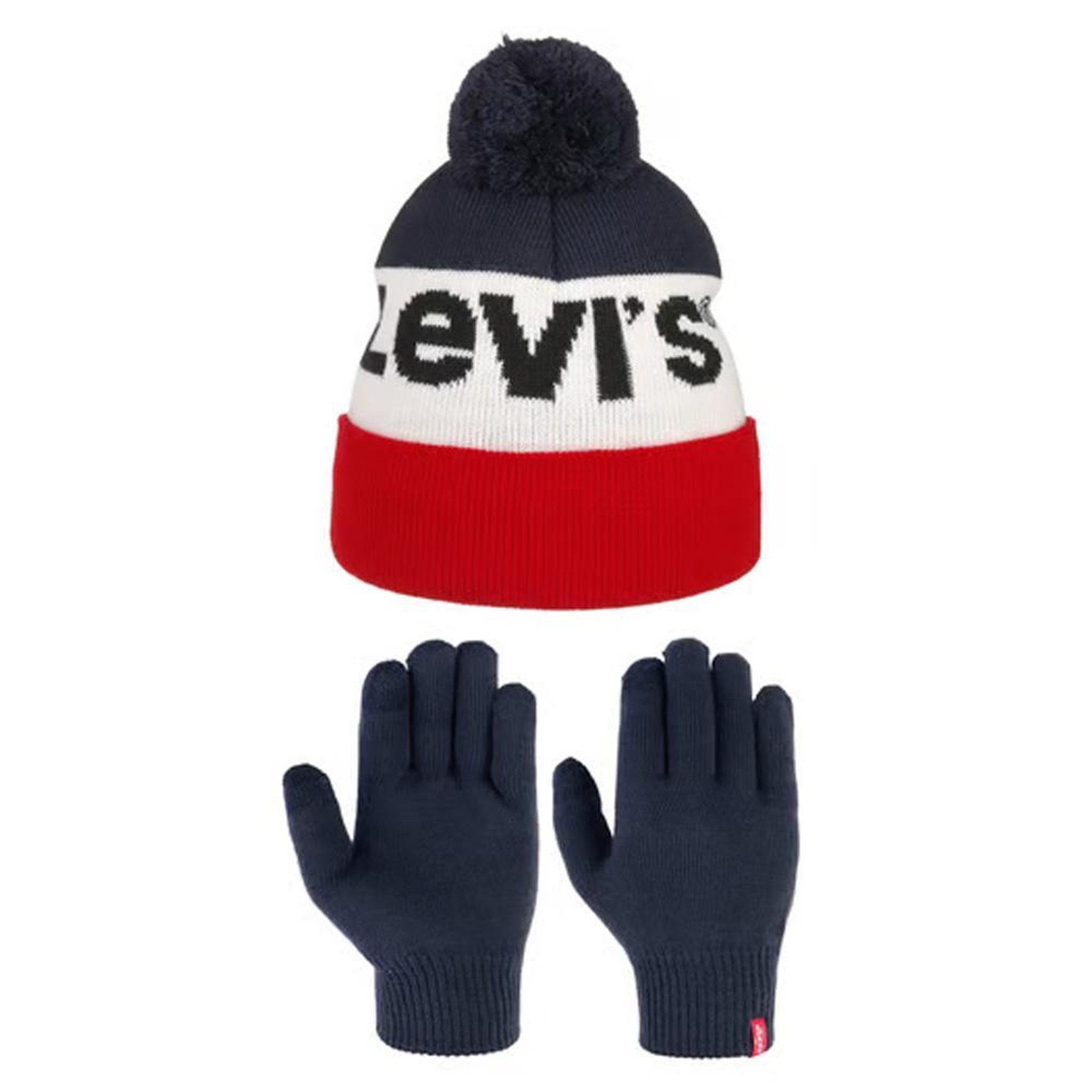 Levi's Gants + Bonnet Marine/Blanc/Rouge Homme Levi's Sportswear. Coloris disponibles : Bleu