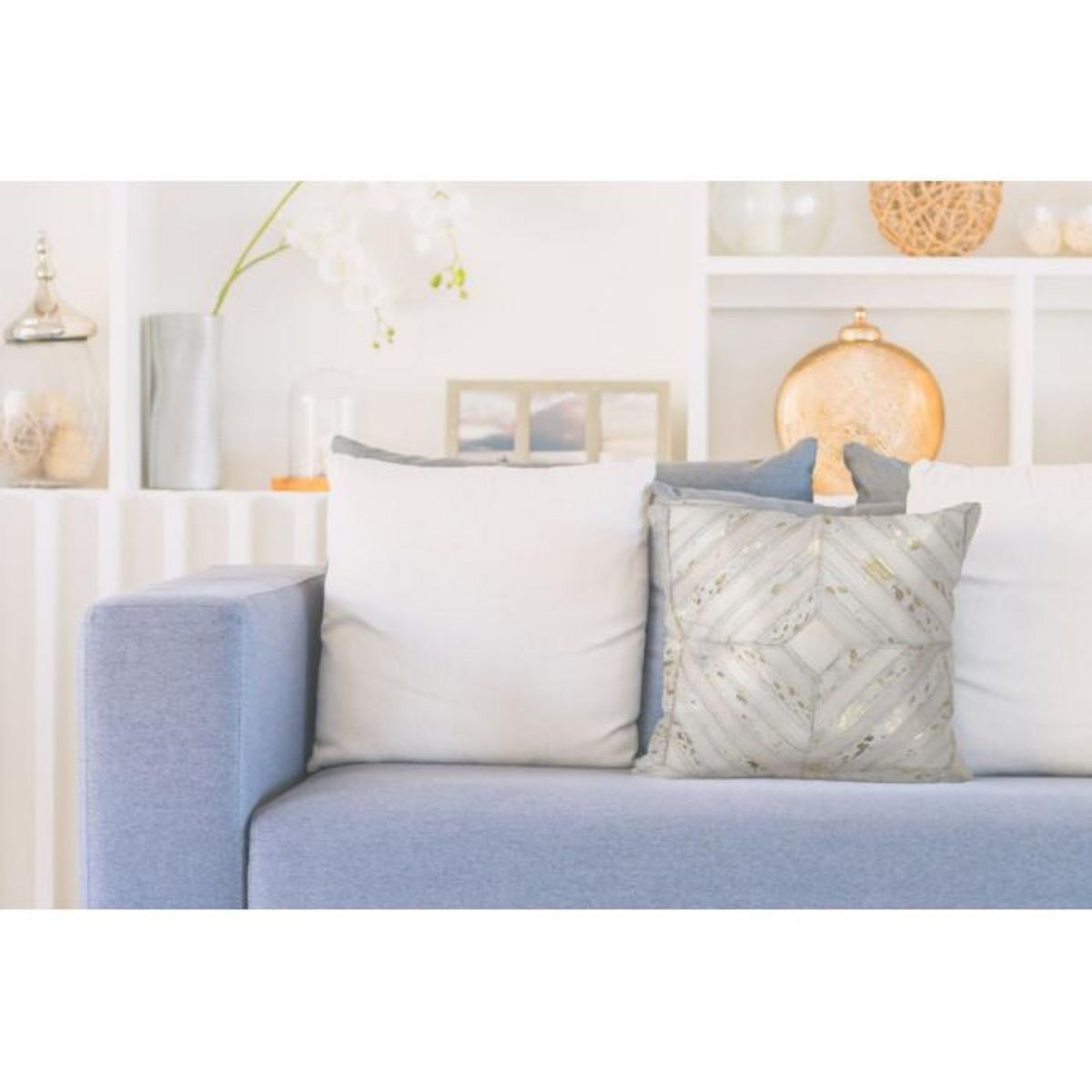 Paris Prix Coussin Design en Cuir  Spark  45x45cm Ivoire & Or