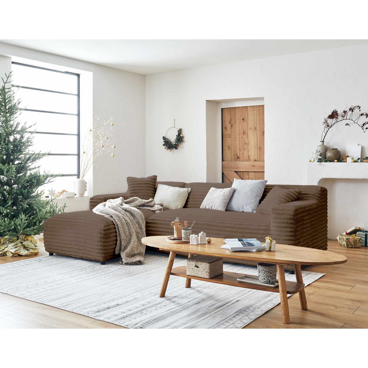 LISA DESIGN Laponie - canapé d'angle gauche - 4 places - en fausse fourrure côtelée