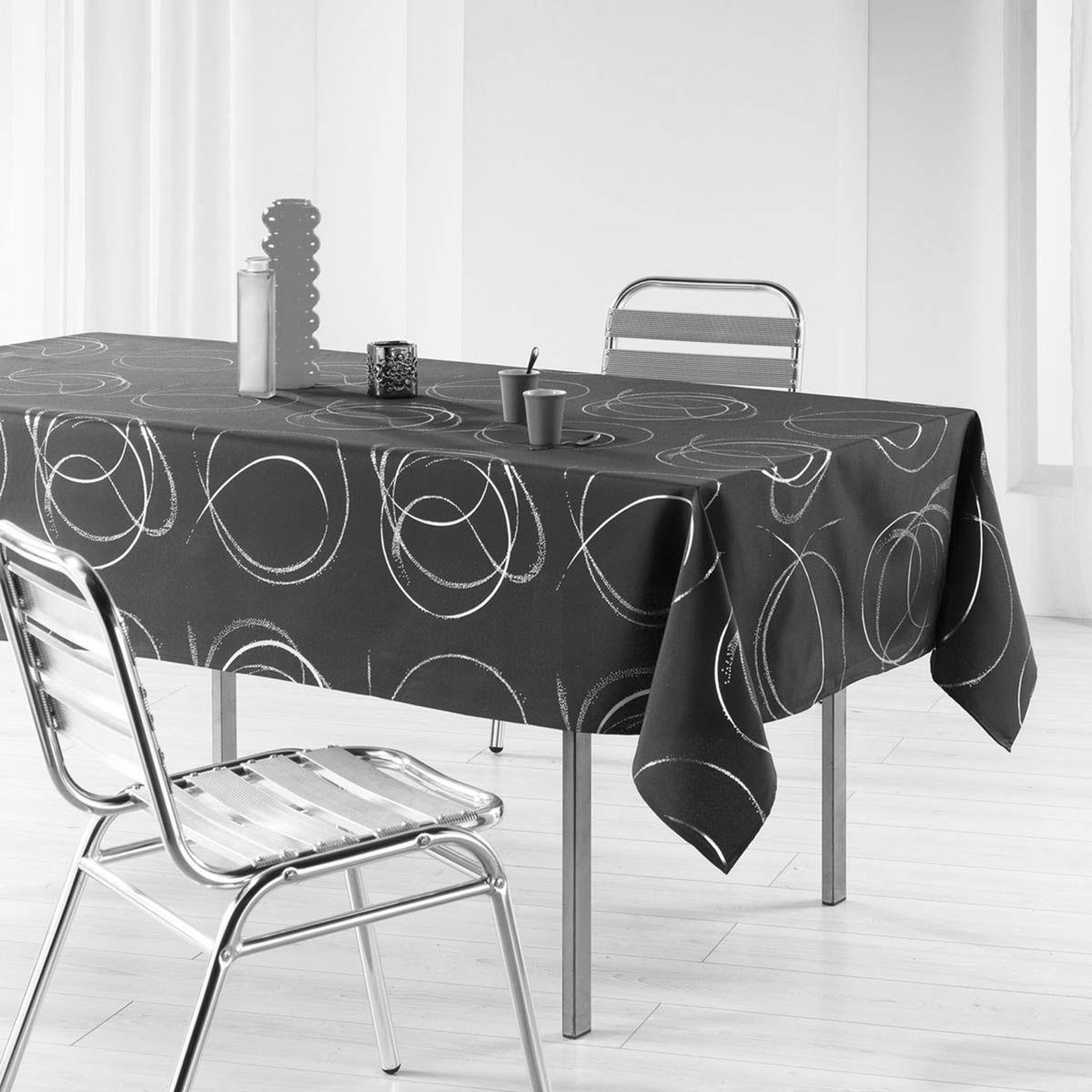 Douceur d'Intérieur Nappe imprimé métallisé  bully  150x300cm gris