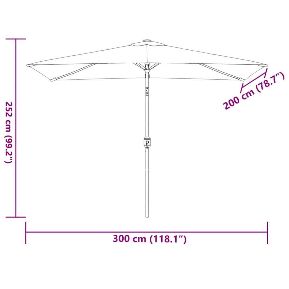 VIDAXL Parasol d'exterieur avec mat en metal 300x200 cm rouge bordeaux