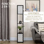 Voir la diapositive 5 : HOMCOM Lampadaire étagère lampe étagère dim. 26L x 26l x 156H cm 2 étagères MDF motif nid d'abeille noir