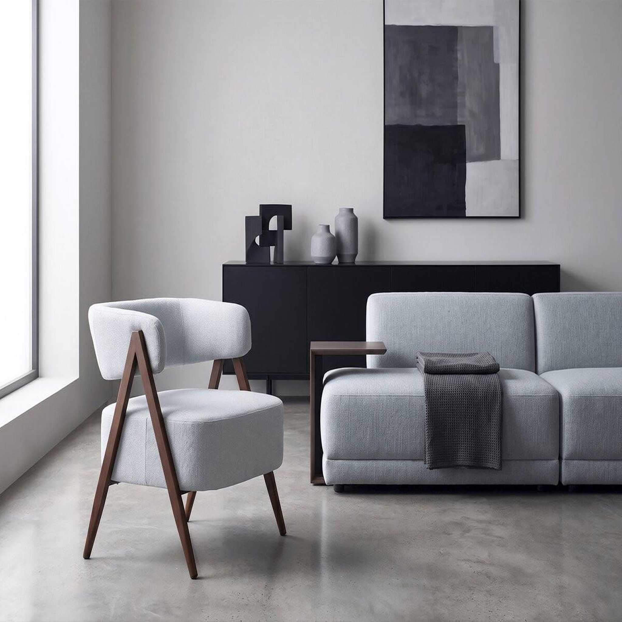 Voir la diapositive 2 : Habitat et Jardin Fauteuil avec structure imitation bois  astra  - gris clair