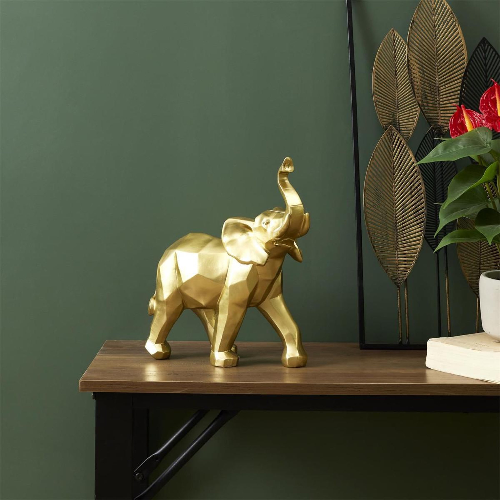 Voir la diapositive 4 : The Home Deco Factory Statuette déco  éléphant origami  30cm or