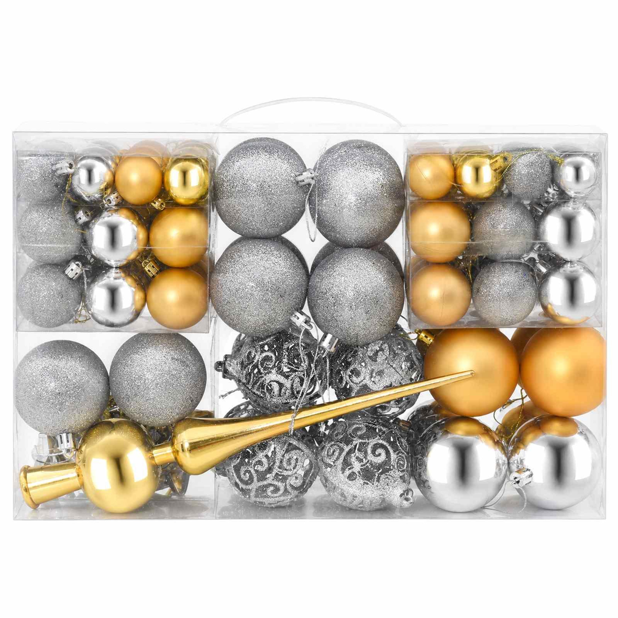 Voir la diapositive 4 : VIDAXL Ensemble de boules de Noël 111 pc Argente et dore Diam. 6 cm