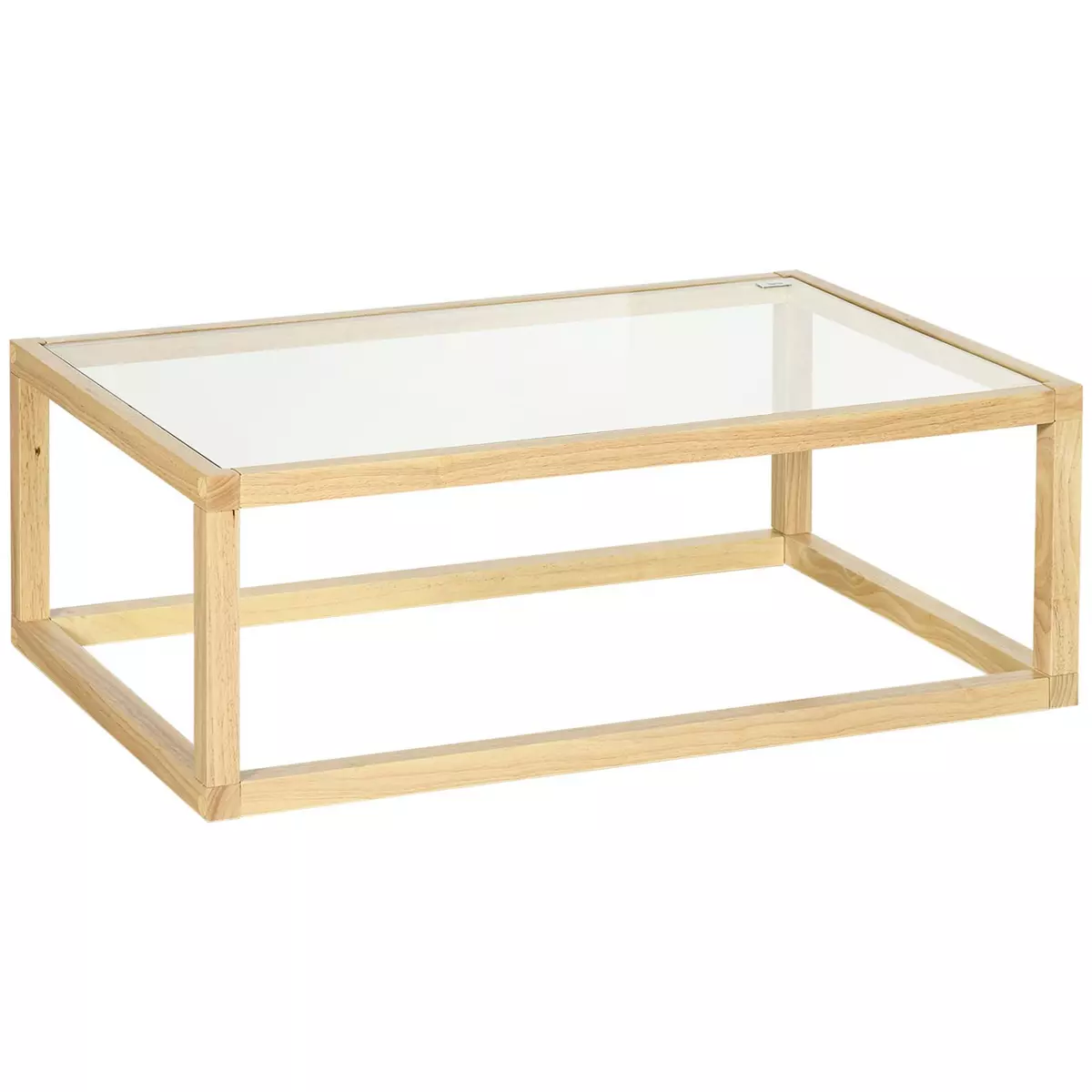HOMCOM Table basse design contemporain plateau verre trempé structure piètement bois d'hévéa
