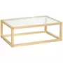 HOMCOM Table basse design contemporain plateau verre trempé structure piètement bois d'hévéa