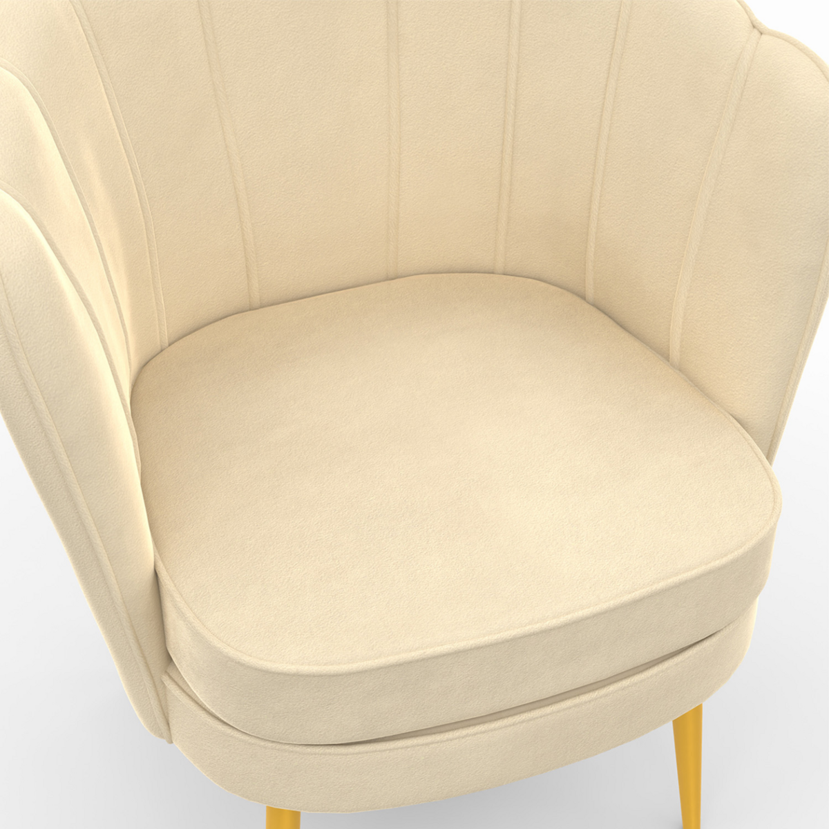 ID MARKET Fauteuil coquillage ADELLA crème en velours pieds dorés