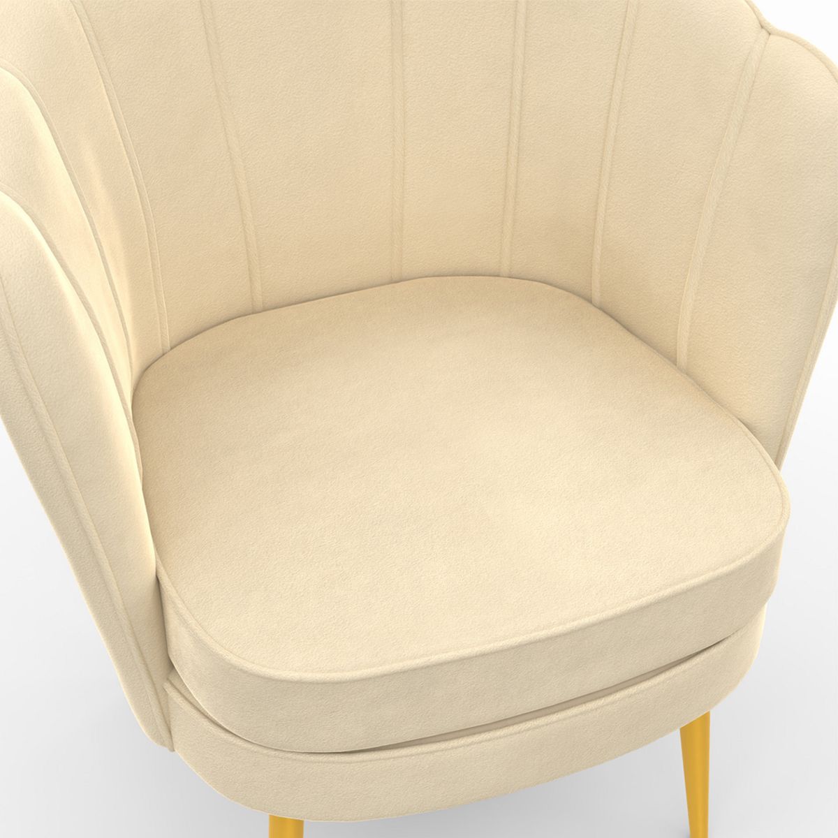 ID MARKET Fauteuil coquillage ADELLA crème en velours pieds dorés