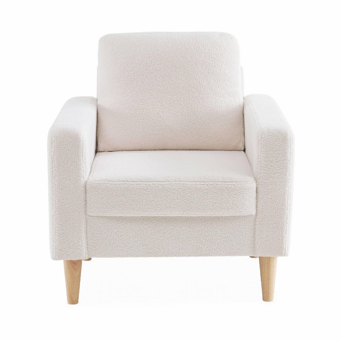 SWEEEK Fauteuil à bouclettes blanc cassé. scandinave  - Bjorn - Canapé 1 place fixe droit pieds bois