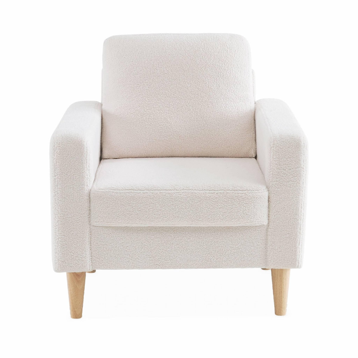 SWEEEK Fauteuil à bouclettes blanc cassé. scandinave  - Bjorn - Canapé 1 place fixe droit pieds bois