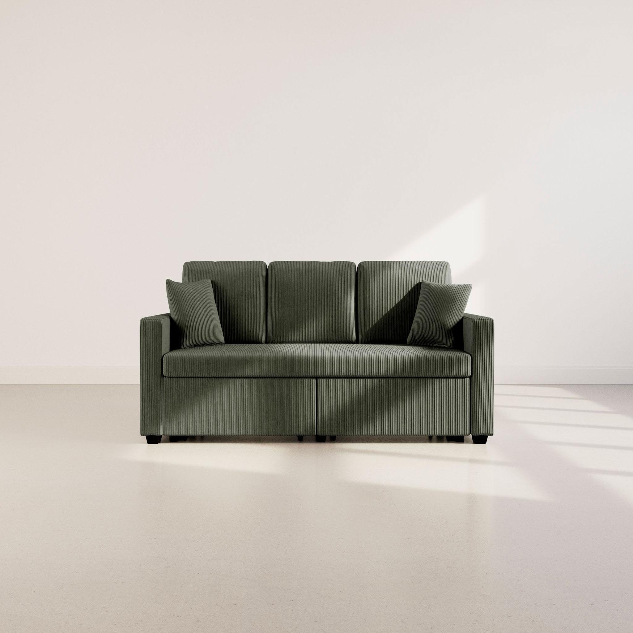 Voir la diapositive 6 : BEST MOBILIER Cyrus - canapé droit 3 places convertible en velours côtelé