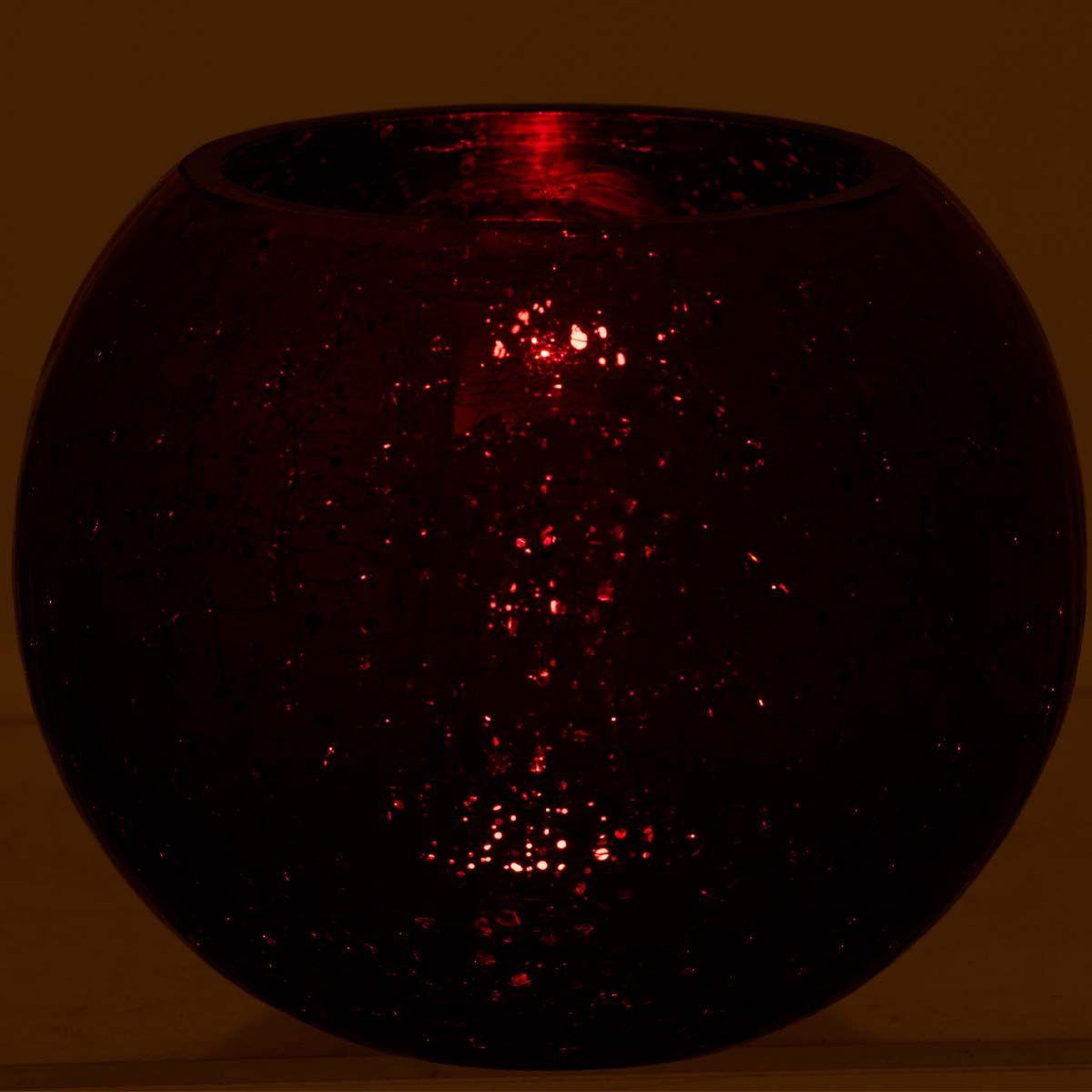 Voir la diapositive 3 : J-LINE Photophore en verre  boule craquelée  20cm rouge