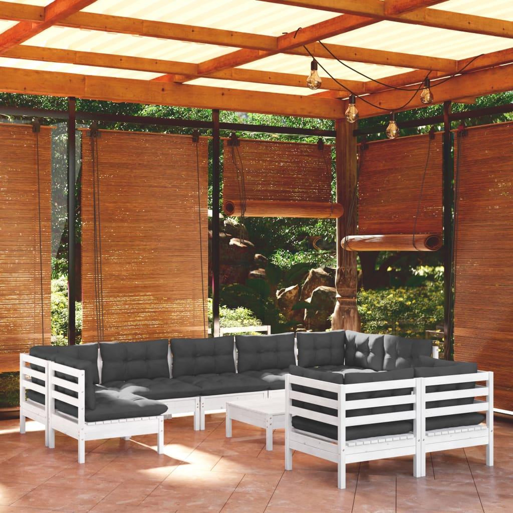 VIDAXL Salon de jardin 10 pcs avec coussins blanc bois de pin massif
