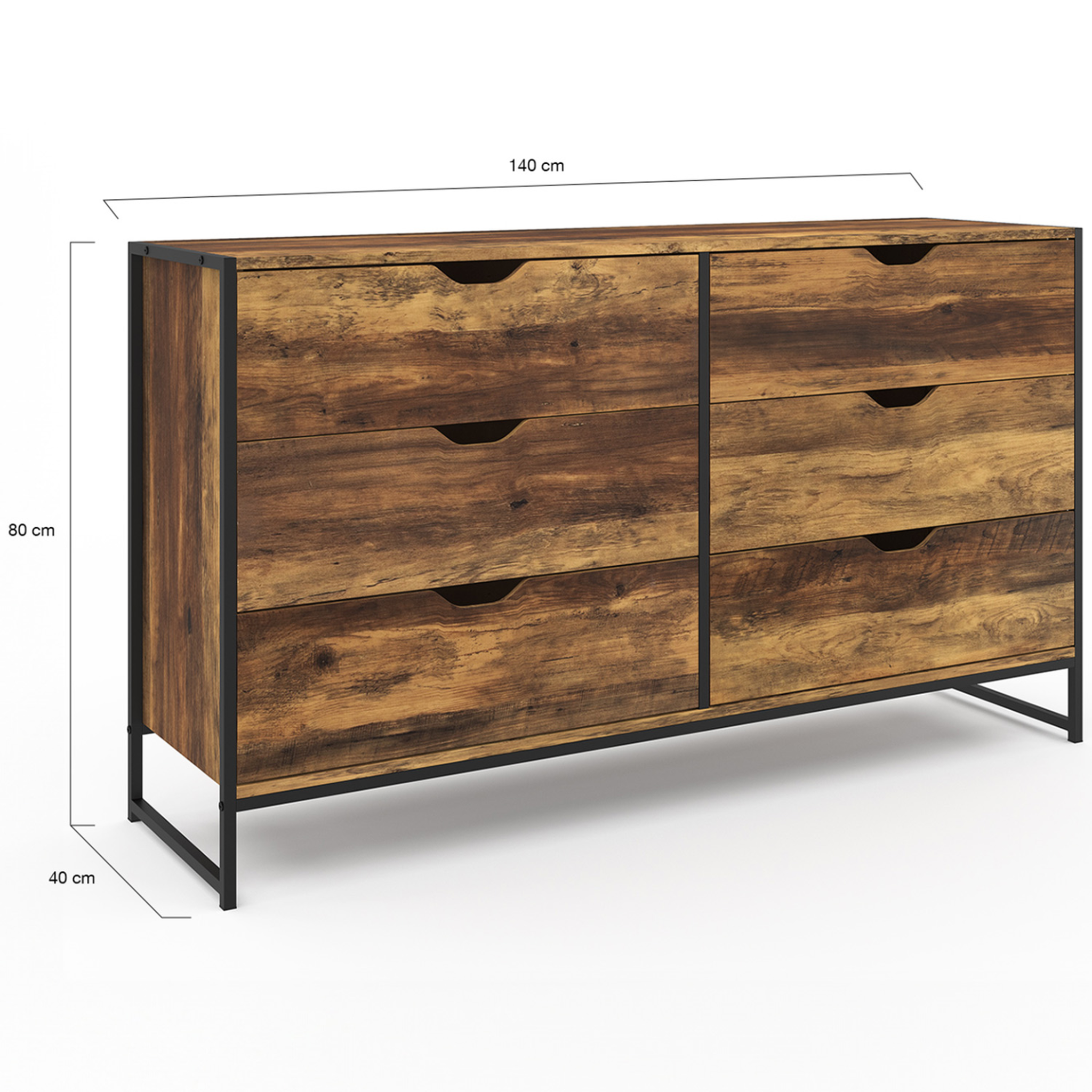 Voir la diapositive 5 : ID MARKET Commode 6 tiroirs hawkins xxl 140 cm design industriel