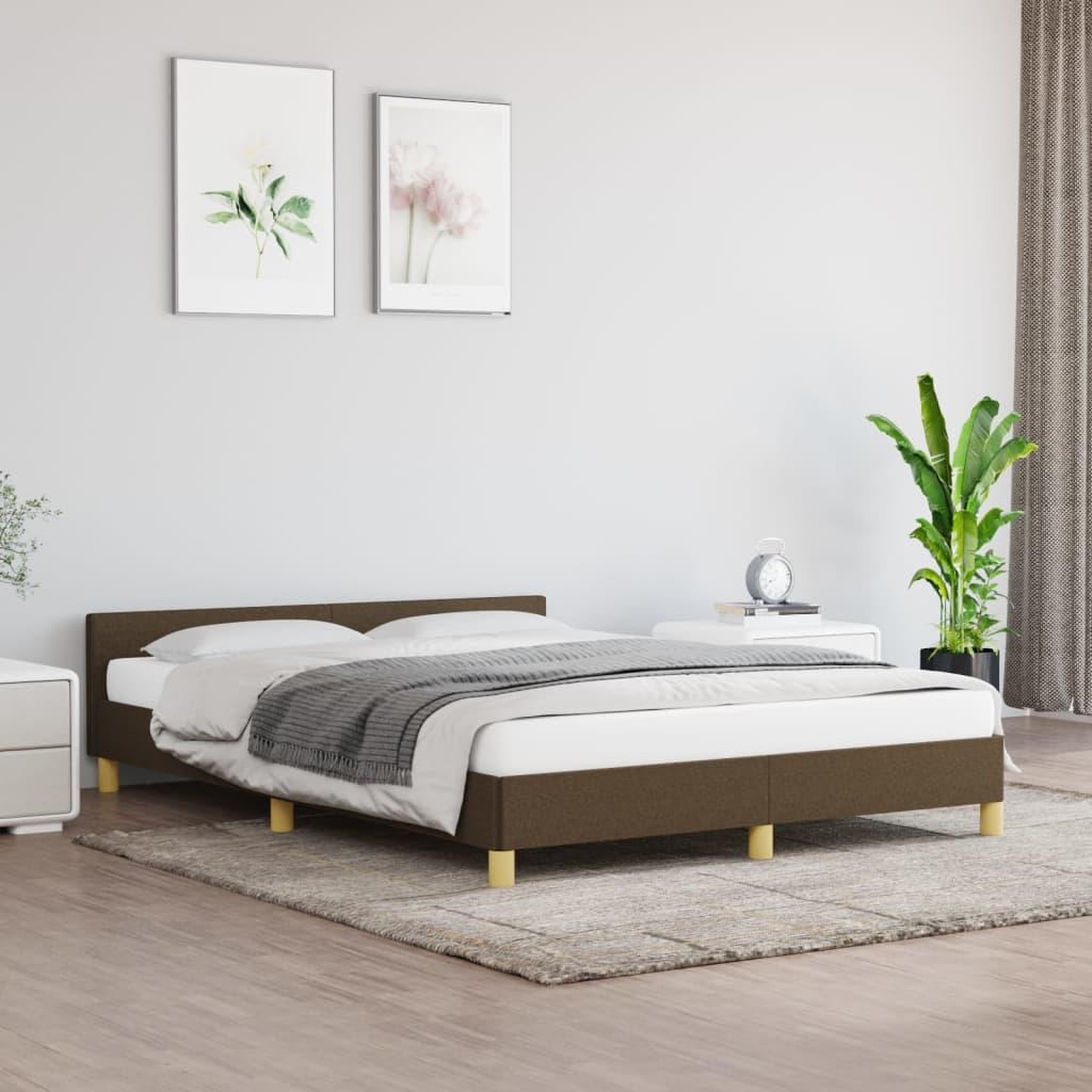Voir la diapositive 1 : VIDAXL Cadre de lit sans matelas marron fonce 140x200 cm tissu