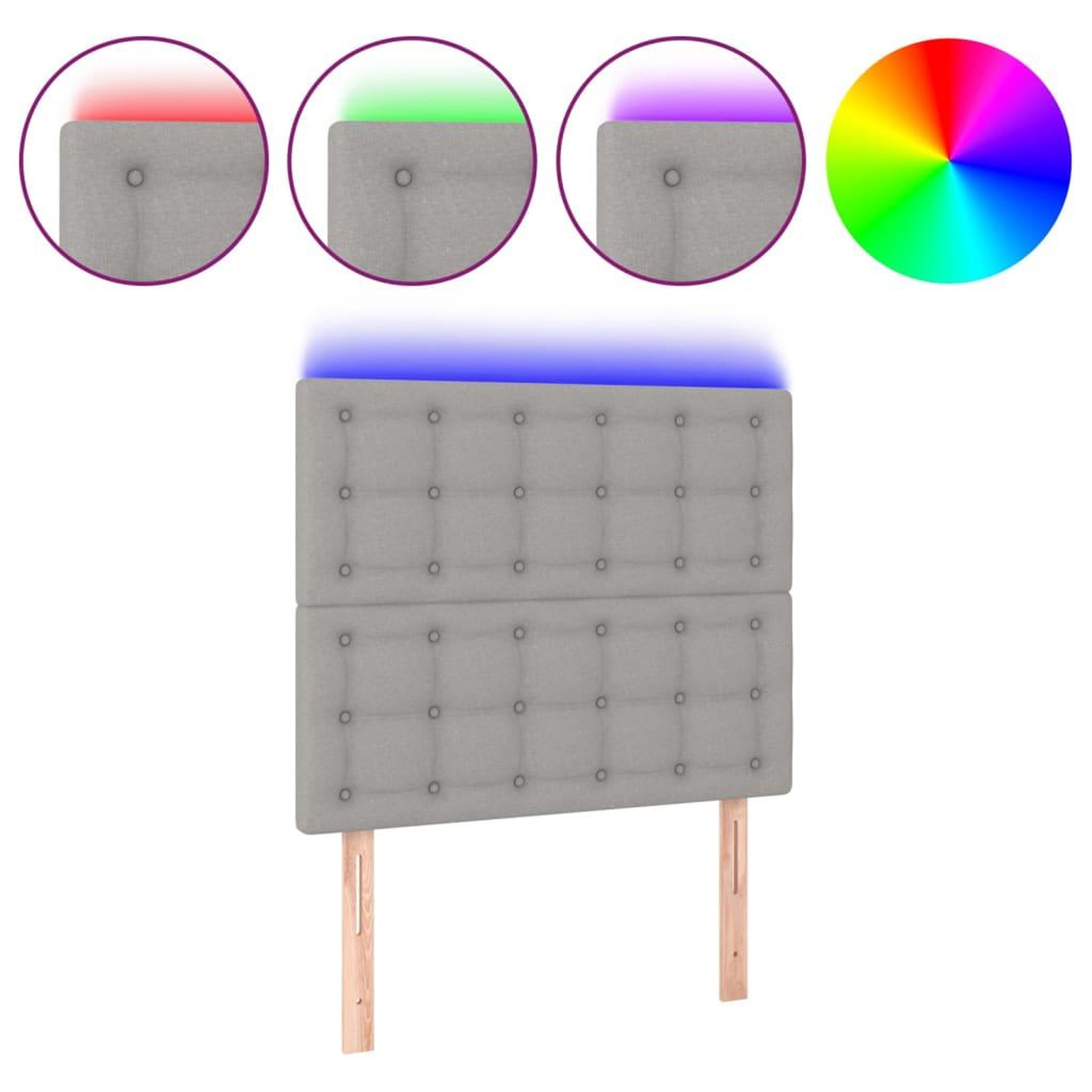 Voir la diapositive 2 : VIDAXL Tete de lit a LED Gris clair 90x5x118/128 cm Tissu