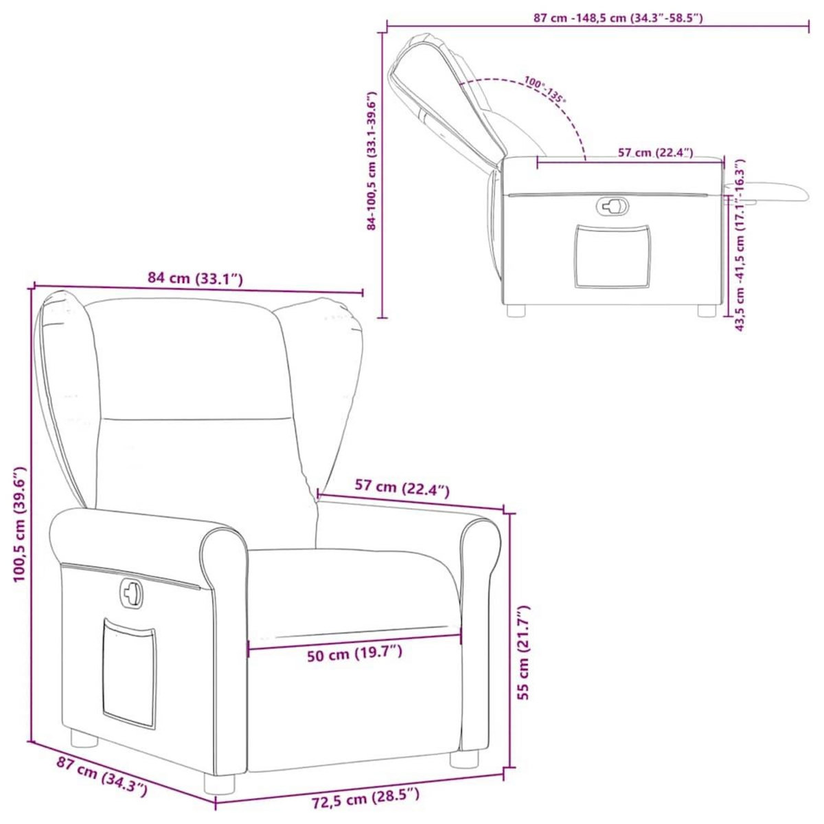 VIDAXL Fauteuil inclinable Taupe Tissu