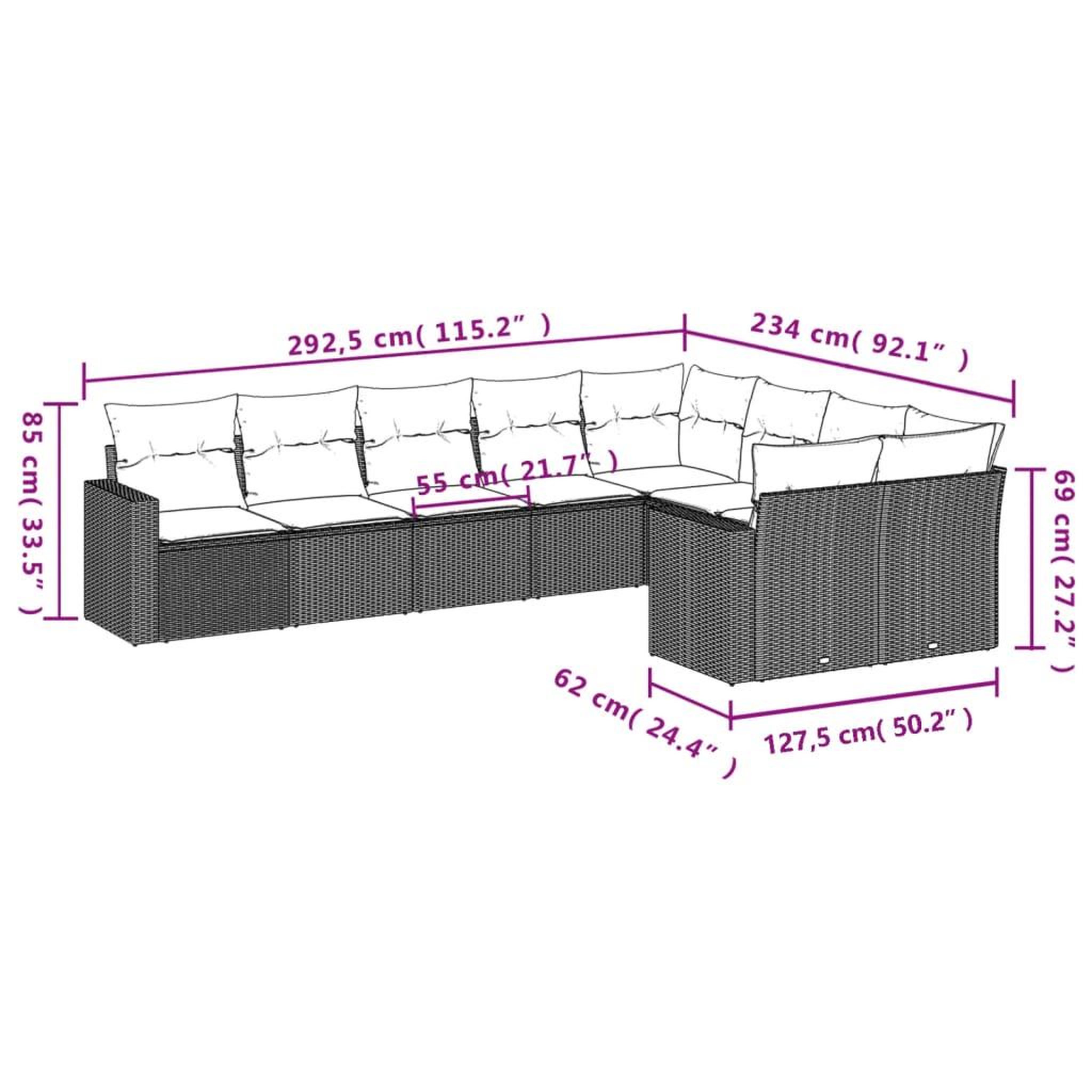 Voir la diapositive 4 : VIDAXL Salon de jardin avec coussins 9 pcs beige resine tressee