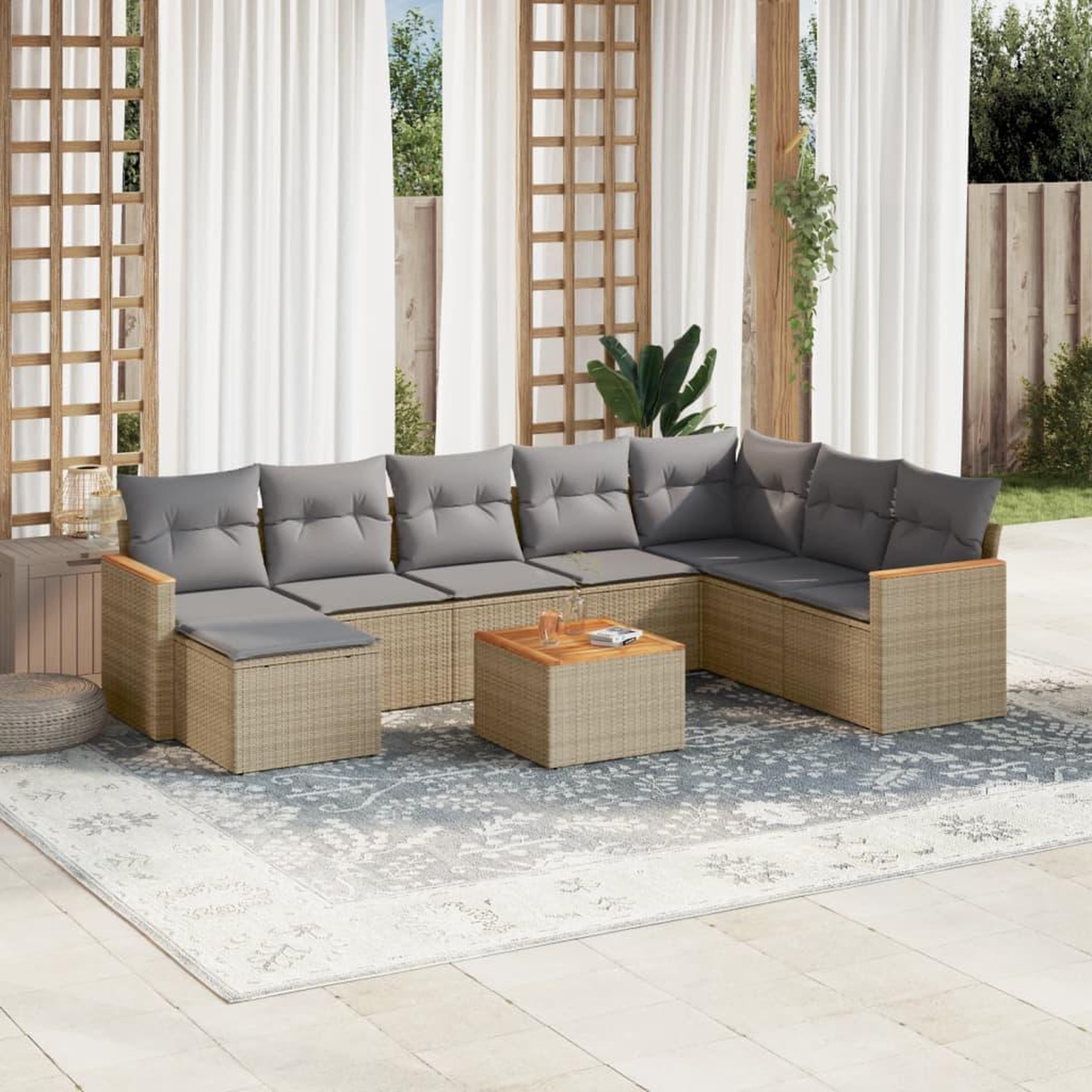 VIDAXL Salon de jardin avec coussins 9pcs melange beige resine tressee
