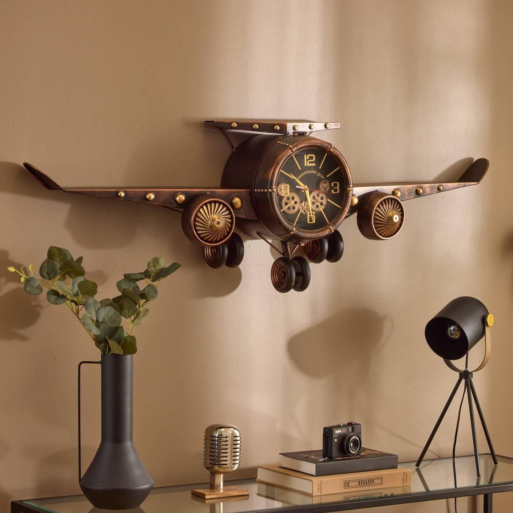 Voir la diapositive 6 : ATMOSPHERA Horloge Murale Avion  Hans  130cm Gris Foncé