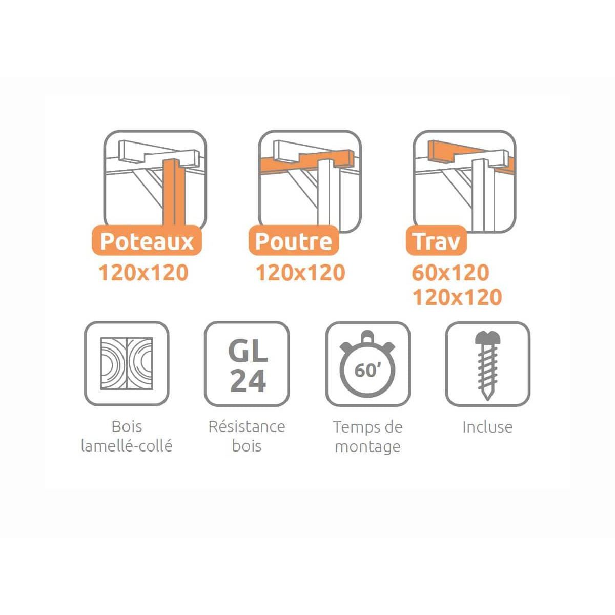 JARDIDECO Pergola en bois lamellé-collé Brest 600 x 300 cm - Maderland