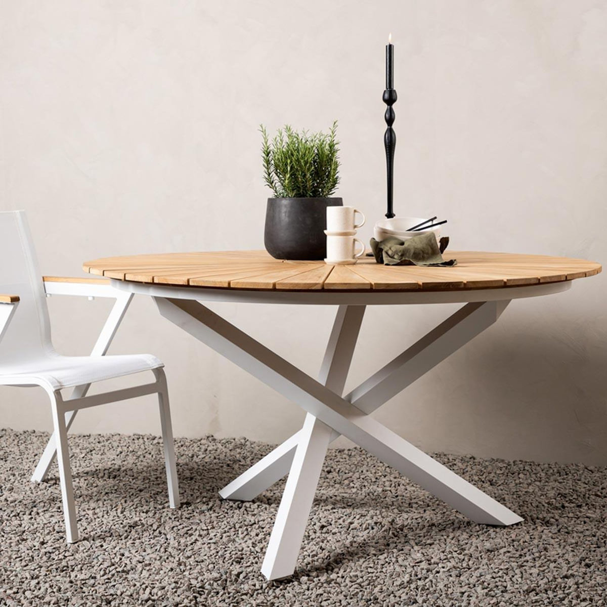 Paris Prix Table de Jardin Ronde  Mexico  140cm Naturel & Blanc