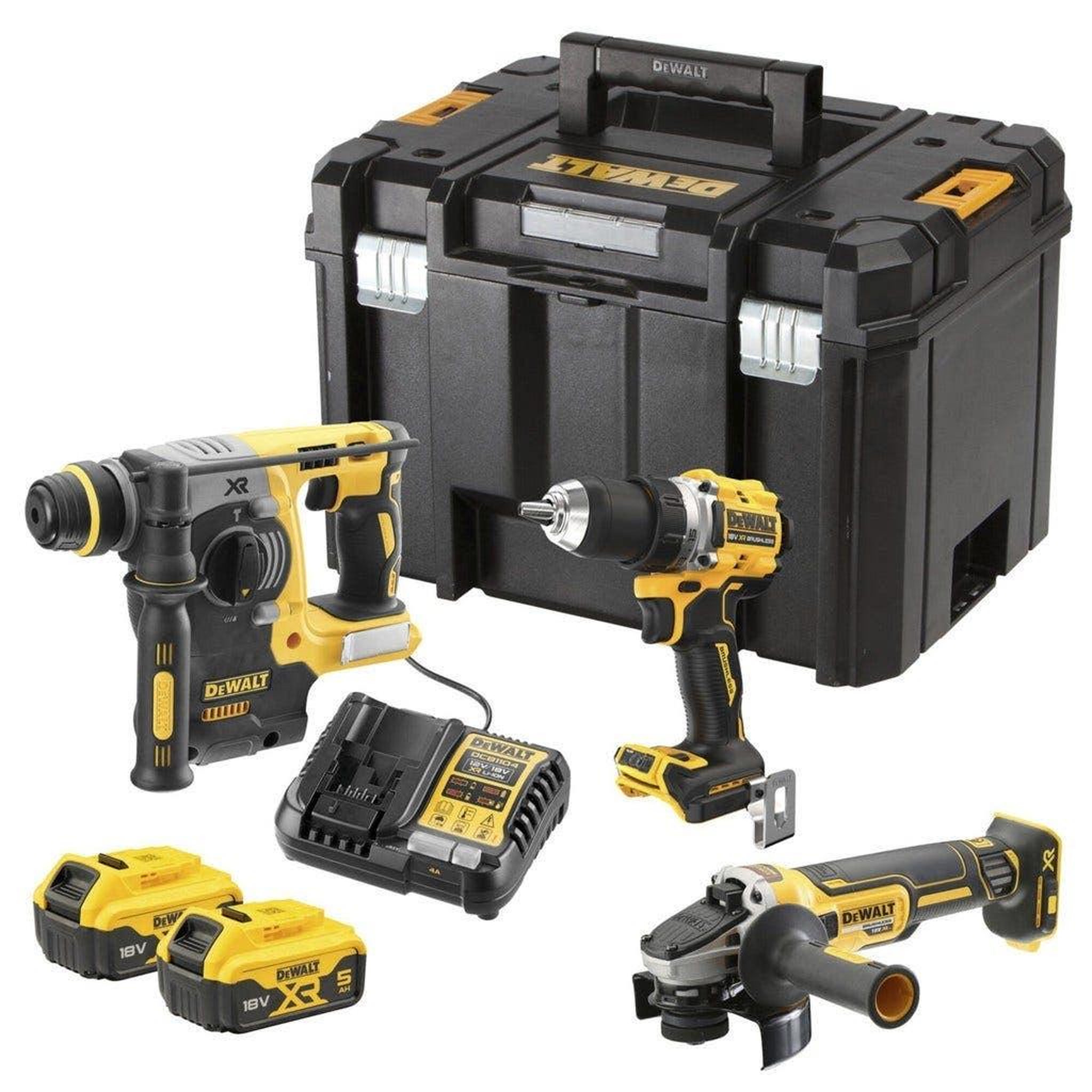 Dewalt Pack 3 outils xr 18v brushless + 2x5ah + chargeur + coffret tstak