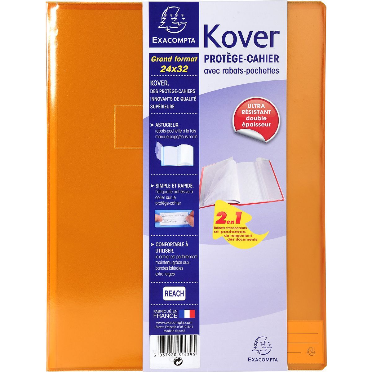 EXACOMPTA Protège cahier 24x32cm à rabats longs orange translucide
