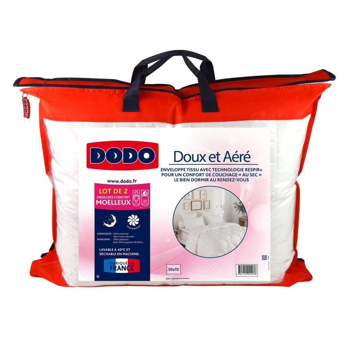 DODO Lot de 2 Oreillers Moelleux Doux et Aéré Respir'