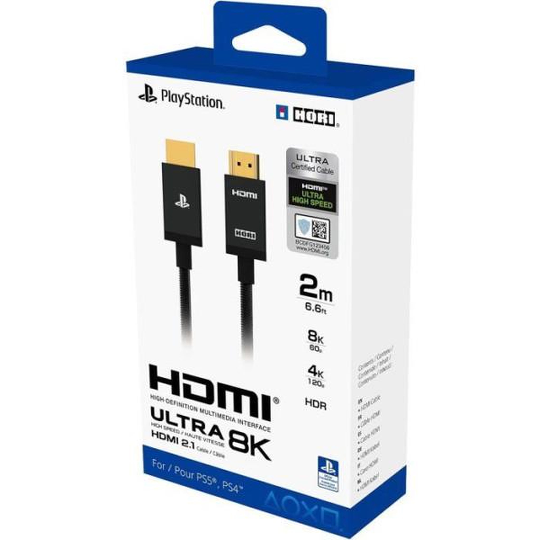 HORI Câble HDMI 2.1 - Hori - PlayStation - Ultra haute vitesse pour PS5 - Compatibilité 8K, 4K et HDR - Nylon - Longueur 2 m - Noir
