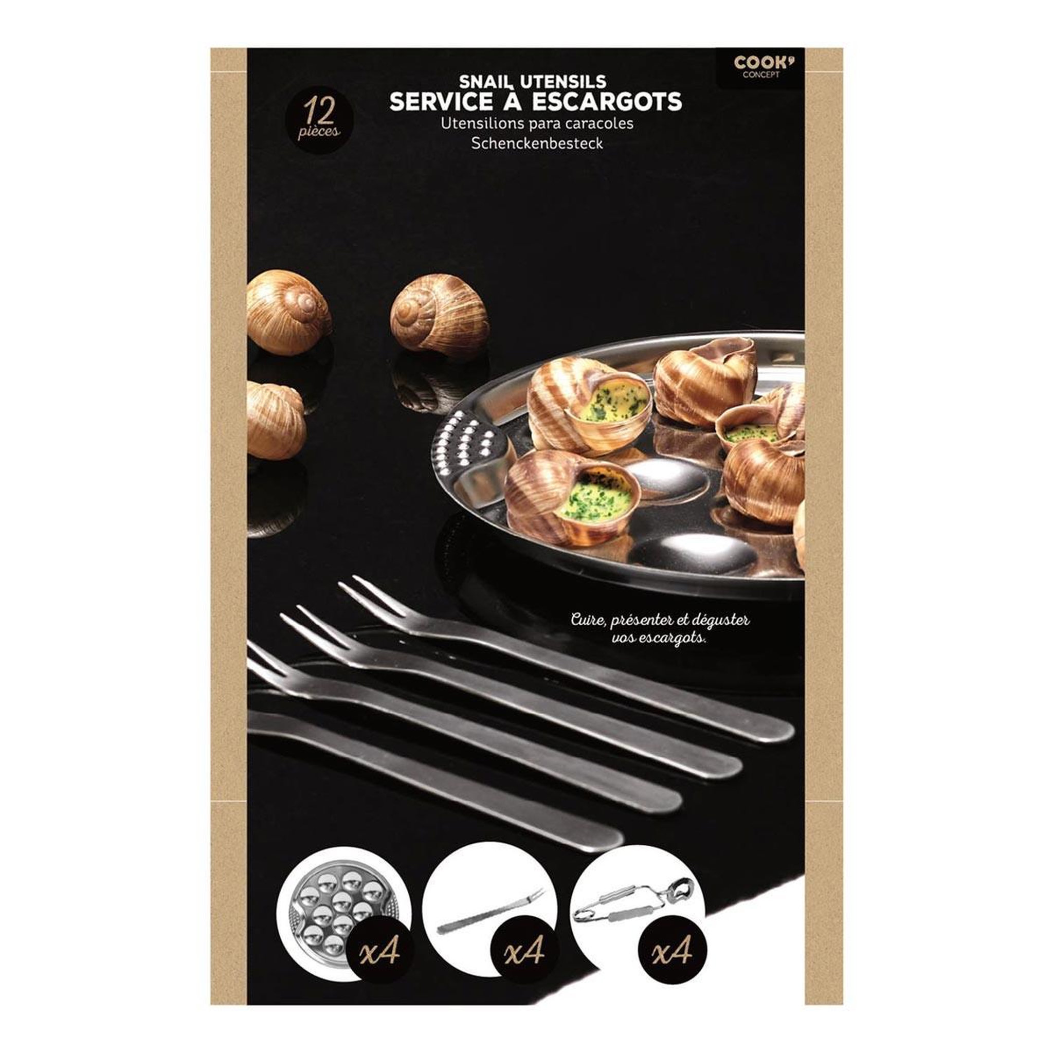 Voir la diapositive 3 : COOK CONCEPT Service à escargots 12 pièces  cook  19cm argent