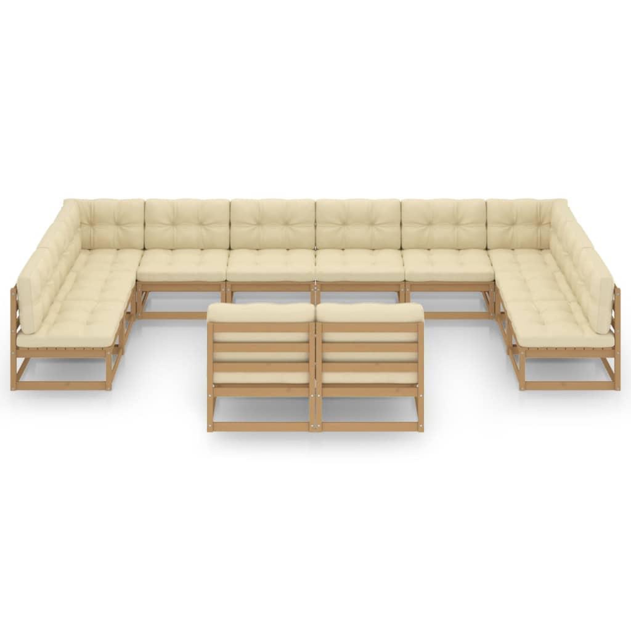 Voir la diapositive 3 : VIDAXL Salon de jardin 12 pcs avec coussins marron miel bois de pin