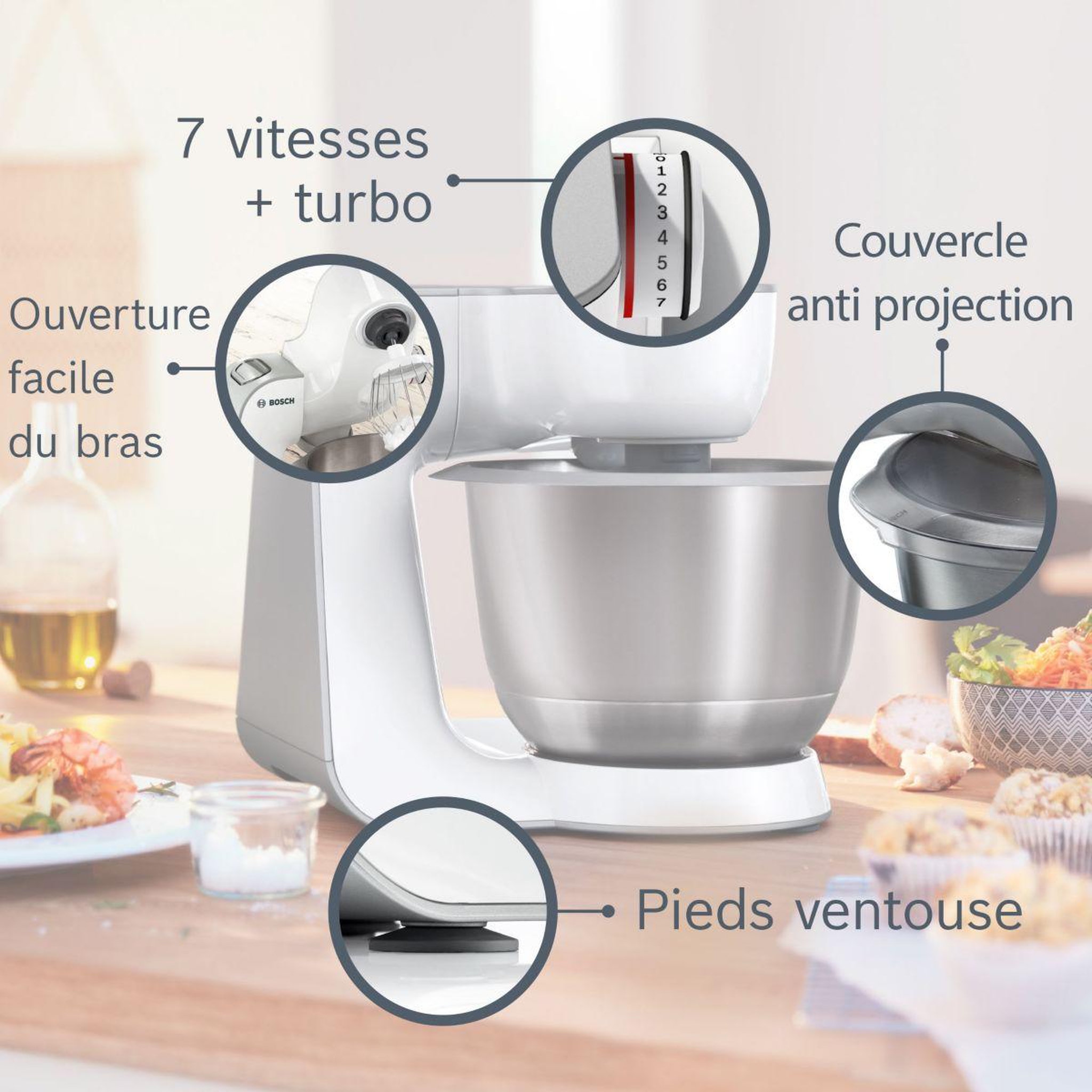 Voir la diapositive 4 : BOSCH Robot pâtissier série 4 - blanc mum58200e