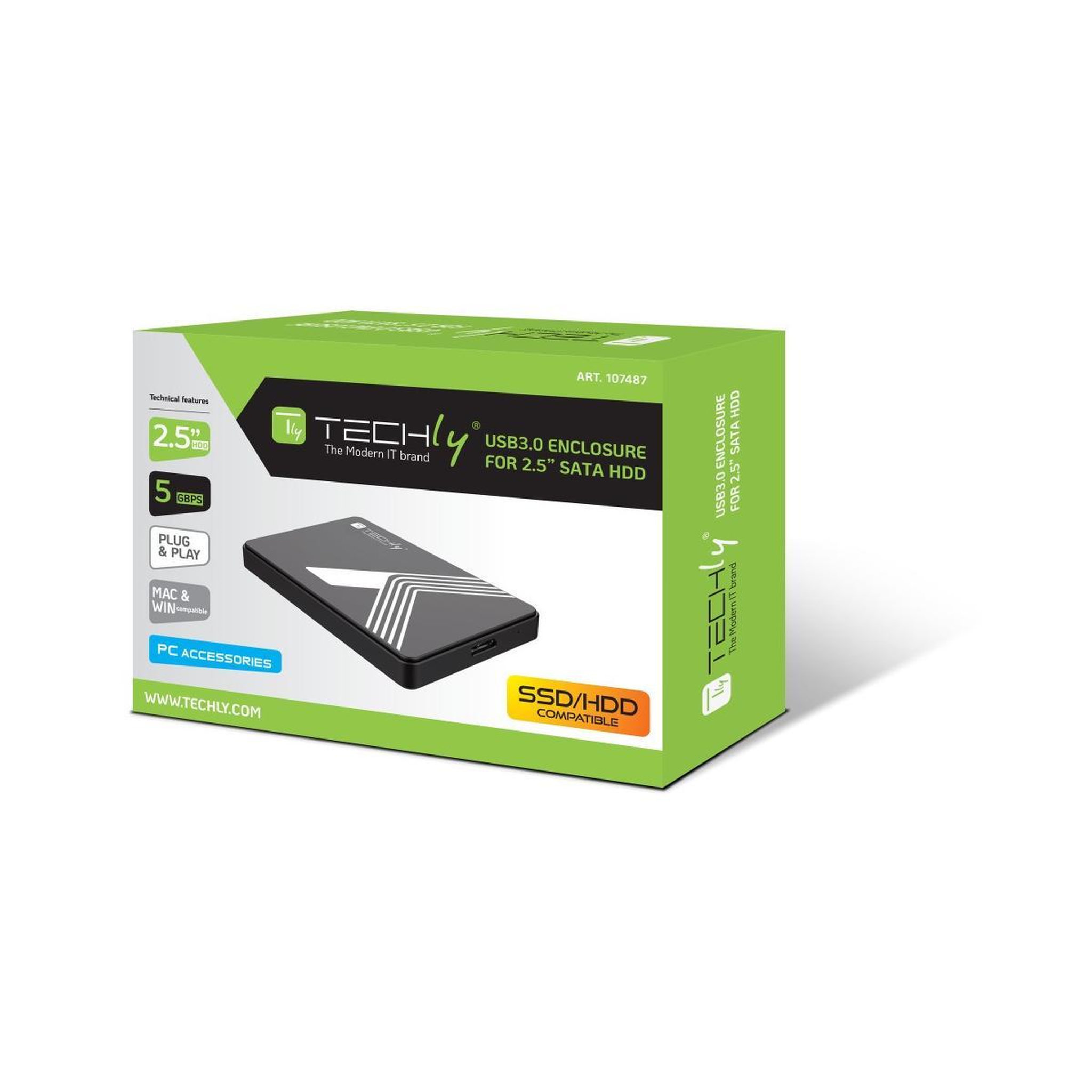 Voir la diapositive 3 : TECHLY Techly I-CASE USB3-SL25TY Boîtier de disques de stockage Boîtier disque dur/SSD Noir 2.5