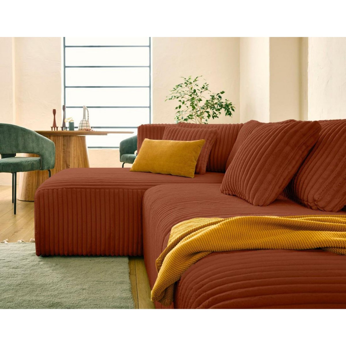 LISA DESIGN Victoire - canapé modulable d'angle gauche 4 places en velours côtelé grosses côtes