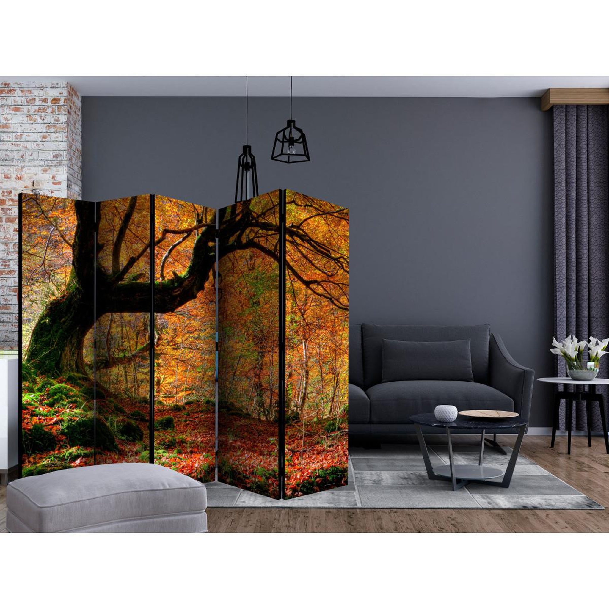 Voir la diapositive 2 : Paris Prix Paravent 5 volets  autumn, forest & leaves  172x225cm