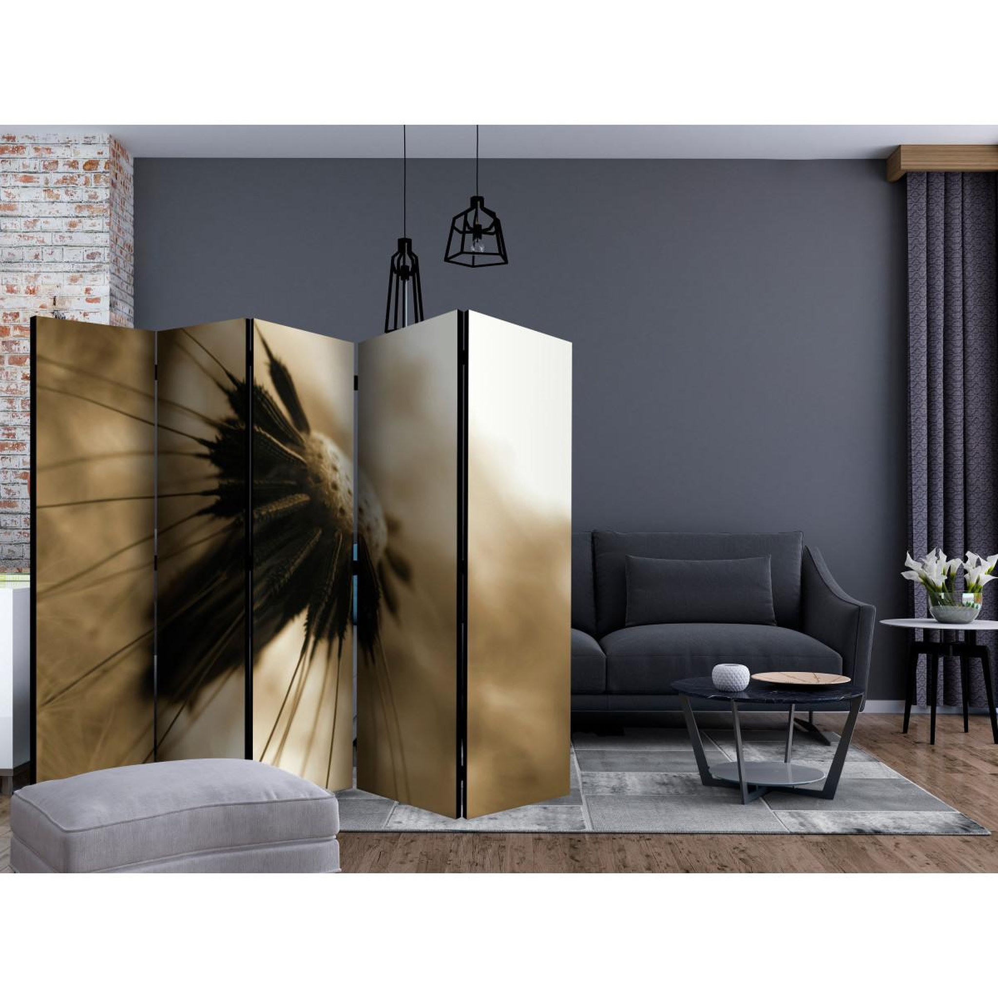 Voir la diapositive 2 : Paris Prix Paravent 5 volets  dandelion sepia  172x225cm
