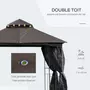OUTSUNNY Tonnelle barnum style colonial double toit toile moustiquaires amovibles 4 étagères d'angle métal époxy polyester chocolat