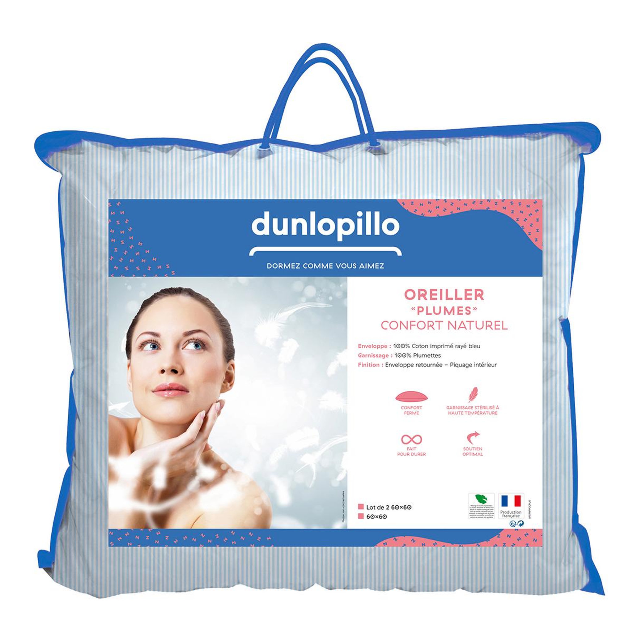 DUNLOPILLO Lot de 2 oreillers Plumes Fermes - 100% plumettes