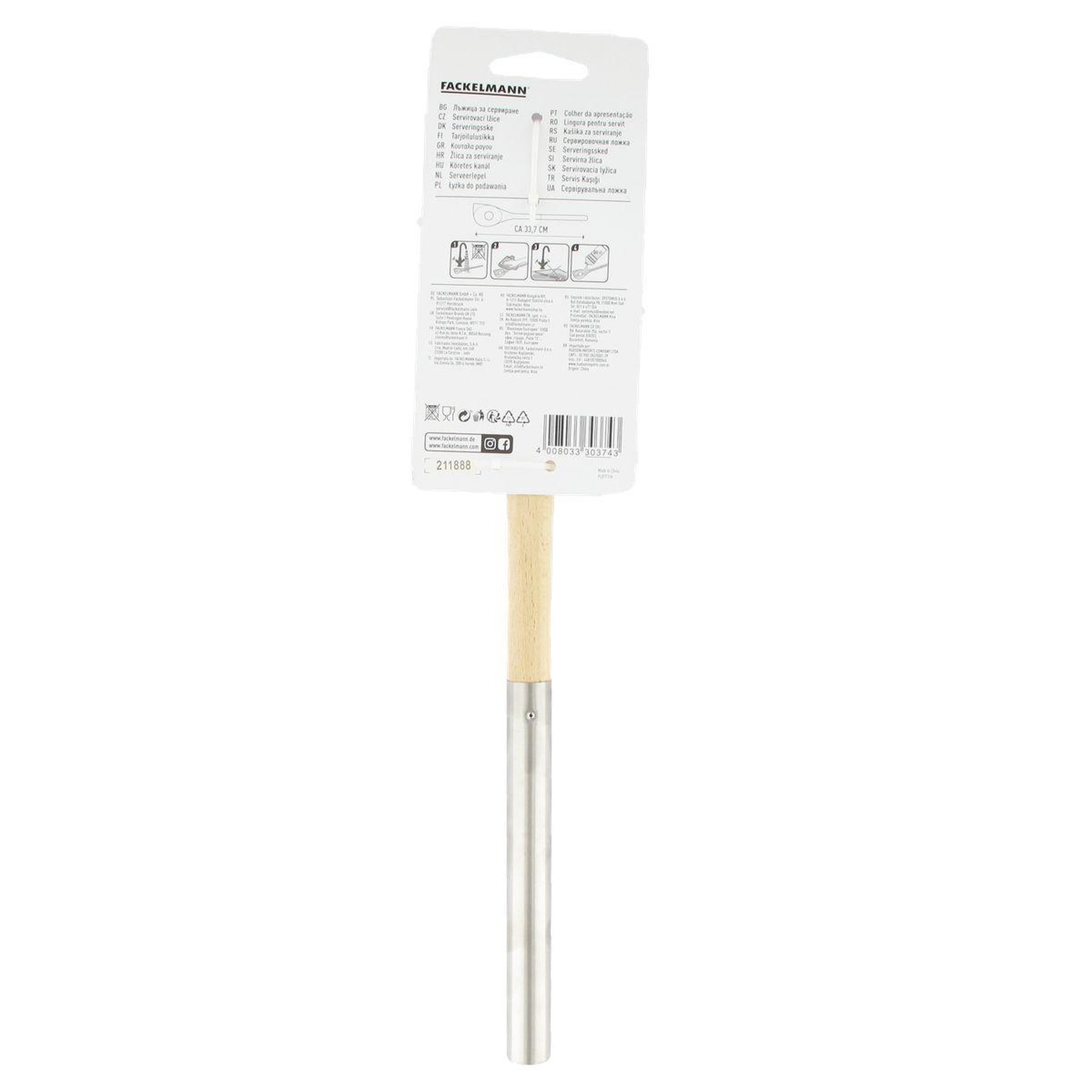 Voir la diapositive 5 : Fackelmann Cuillère en bois biseautée avec un trou manche inox 34 cm fackelmann boissellerie