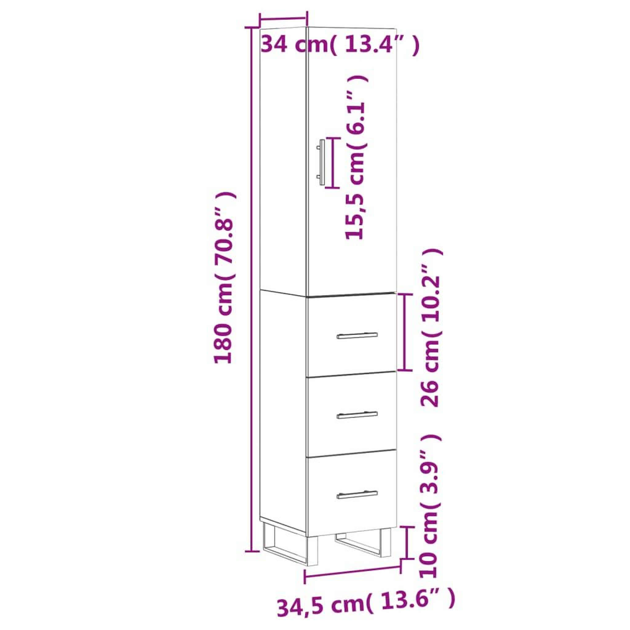 Voir la diapositive 6 : VIDAXL Buffet haut Blanc 34,5x34x180 cm Bois d'ingenierie